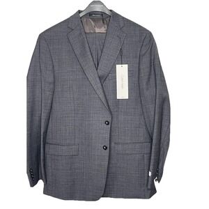 Calvin Klein Men's Gray Check Stretch Wool 2-Piece Jacket and Pants 46L 40W NWT
